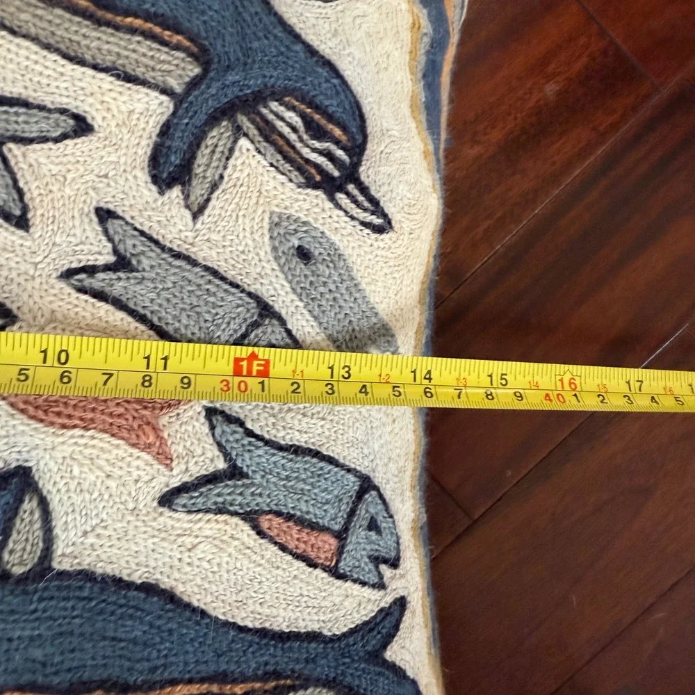 Restoration Hardware Wool‎ Crewel Dolphin Pillow 14x16 Coastal Ocean Fish Decor
